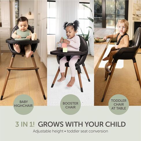 Convertible High Chair for Babies, Toddlers, Kids & Children - Wooden Highchair with Adjustable Height & Dishwasher Safe Tray - Wood Feeding & Dining Chair - Converts to Booster Seat - KoolaBaby in Kuwait