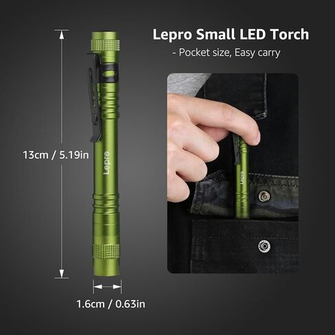 ال اي مصباح يدوي LED على شكل قلم للجيب، صغير، مصباح قلم ستايلس مع مشبك، مصابيح يدوية مثالية للفحص والعمل والإصلاح، عبوة من قطعتين in Kuwait