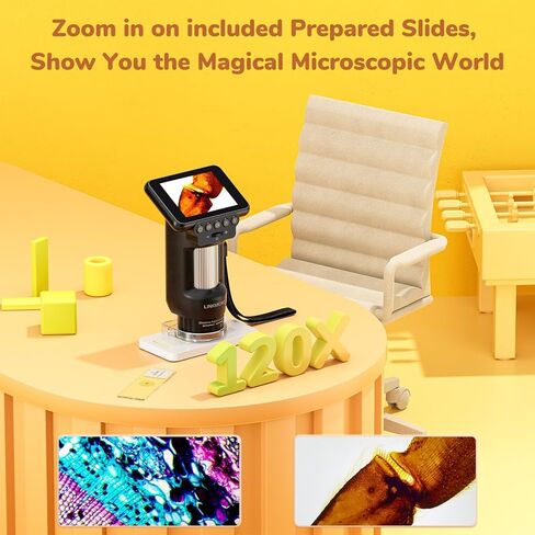 LM013 Portable Handheld Microscope for Kids Adults, 2.8" Pocket Digital Microscope with Screen, Science Microscope Kit for Kids Boys Girls 8-12, 8 LED, USB Output, Microscope Slides in Kuwait