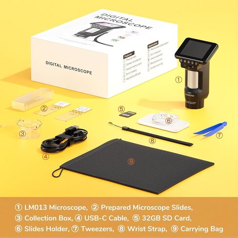 LM013 Portable Handheld Microscope for Kids Adults, 2.8" Pocket Digital Microscope with Screen, Science Microscope Kit for Kids Boys Girls 8-12, 8 LED, USB Output, Microscope Slides in Kuwait