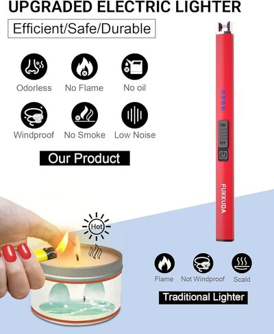 FUKKUDA Electric Arc Candle Lighter with Safety Switch - USB Rechargeable, Windproof & Flameless for Romantic Evenings, Valentine's Day Gift & Stocking Stuffer (Obsidian Black) in Kuwait