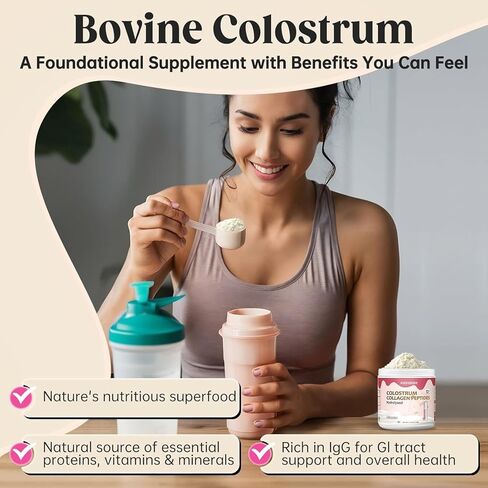 Bovine Colostrum for Humans, 60% High-IgG Colostrum Powder, 3000 mg Grass Fed Colostrum Bovine Powder for Gut Health & Immune Support - Easy to Mix Liposomal Colostrum Supplement, 50 Servings in Kuwait