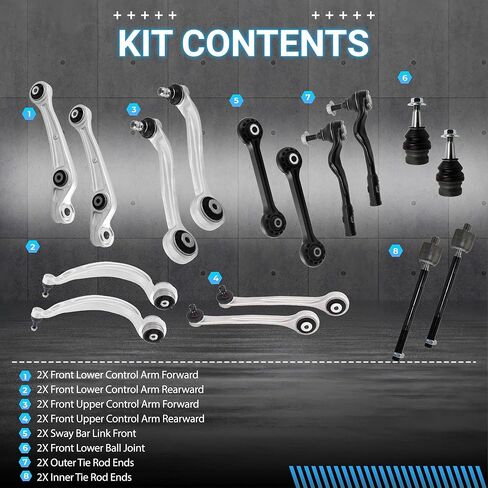 Suspension Front Control Arm Kit Compatible With 2004-2011 Audi A6 Saloon Avant Allroad Estate Front Upper & Lower Control Arm, Sway Bar Link Front, Front inner & Outer Tie Rod Ends in Kuwait