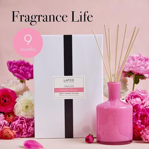 LAFCO New York Signature Reed Diffuser, Feu de Bois - 15 oz - Up to 9 Months Fragrance Life - Reusable, Hand Blown Glass Vessel - Natural Wood Reeds - Made in The USA in Kuwait
