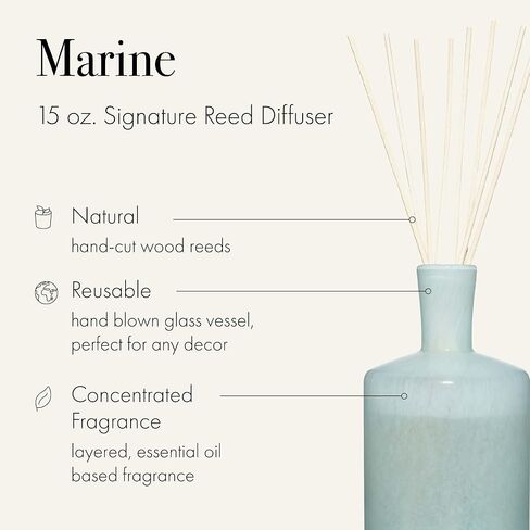 LAFCO New York Signature Reed Diffuser, Feu de Bois - 15 oz - Up to 9 Months Fragrance Life - Reusable, Hand Blown Glass Vessel - Natural Wood Reeds - Made in The USA in Kuwait