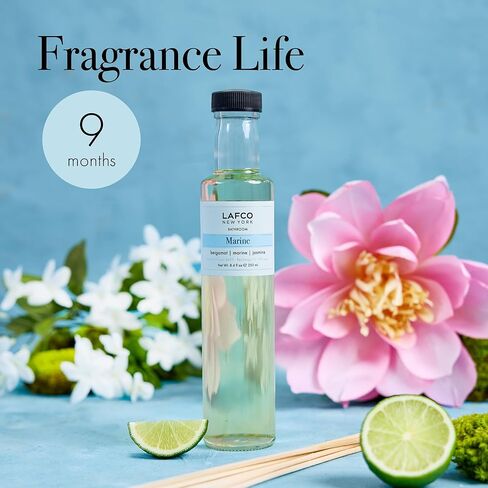 LAFCO New York Signature Reed Diffuser, Feu de Bois - 15 oz - Up to 9 Months Fragrance Life - Reusable, Hand Blown Glass Vessel - Natural Wood Reeds - Made in The USA in Kuwait