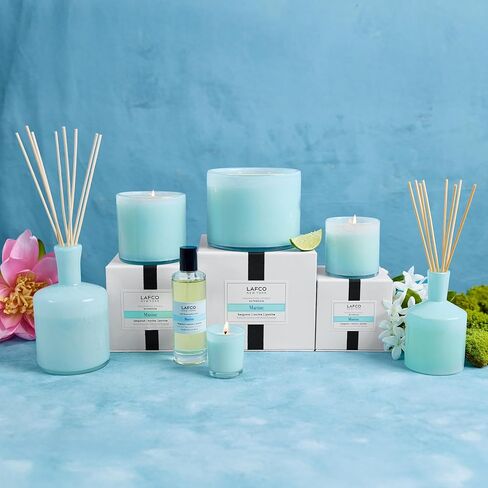 LAFCO New York Signature Reed Diffuser, Feu de Bois - 15 oz - Up to 9 Months Fragrance Life - Reusable, Hand Blown Glass Vessel - Natural Wood Reeds - Made in The USA in Kuwait