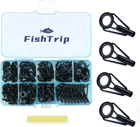 FishTrip Rod Tip Repair Kit Stainless Steel Ceramic Guides Replacement | Durable, Ceramic Rings, Smooth DIY Fishing Pole Eyelets Repair Kit for Spinning/Casting/Lure/Boat Rods, 10/20/60/70/90/230Pcs in Kuwait