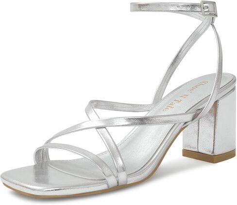 Shoe'N Tale Strappy Heels for Women Block Chunky Heels Open Square Toe Ankle Strap Buckle Sandals(8,Natural Nude) in Saudi Arabia