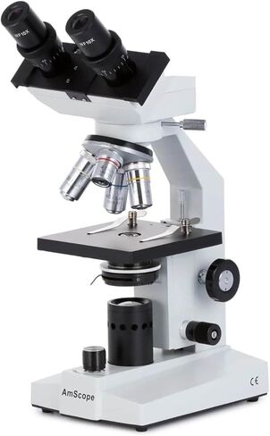 AmScope B100 Compound Binocular Microscope, 40X-1000X Magnification, Brightfield, Tungsten Illumination, Abbe Condenser, Plain Stage in Saudi Arabia