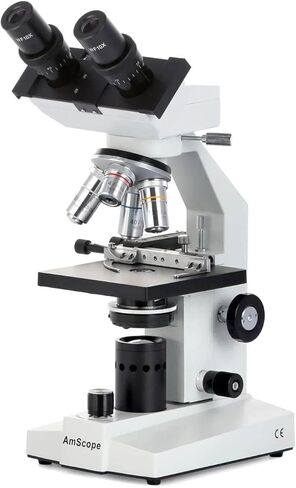 AmScope B100 Compound Binocular Microscope, 40X-1000X Magnification, Brightfield, Tungsten Illumination, Abbe Condenser, Plain Stage in Saudi Arabia