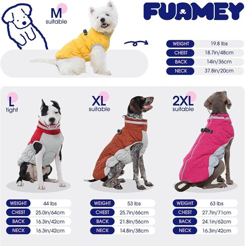 FUAMEY Dog Coat,Warm Dog Jacket Winter Coat Paded Dog Fleece Vest Reflective Dog Cold Weather Coats with Built in Harness Waterproof Windproof Dog Snow Jacket Clothes with Zipper Red Large in Kuwait