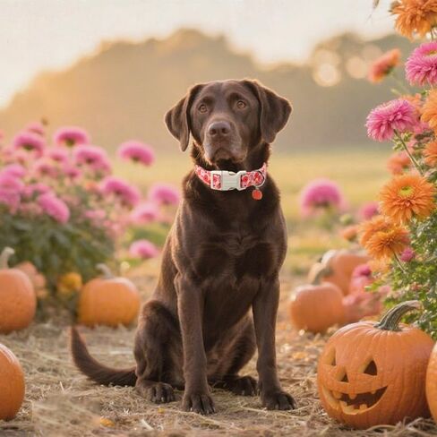 Lionet Paws Orange Dog Collar Fall، أطواق أوراق حمراء مع إبزيم سريع التحرير للكلاب والبنات، متوسط، رقبة 13.5-22 بوصة in Kuwait
