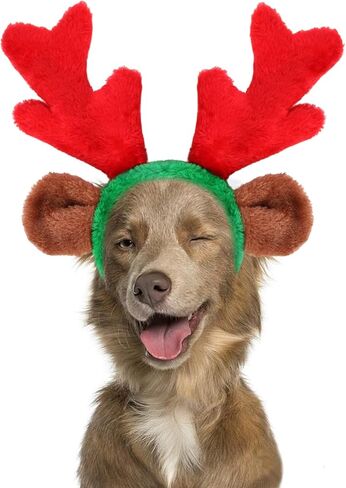 BWOGUE Dog Elk Reindeer Antler Headband with Santa Hat Pet Pet Christmas Costume Headwear Accessories for Dogs and Cats Large in Kuwait