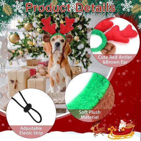 BWOGUE Dog Elk Reindeer Antler Headband with Santa Hat Pet Pet Christmas Costume Headwear Accessories for Dogs and Cats Large in Kuwait