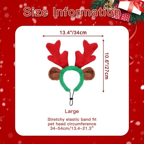 BWOGUE Dog Elk Reindeer Antler Headband with Santa Hat Pet Pet Christmas Costume Headwear Accessories for Dogs and Cats Large in Kuwait