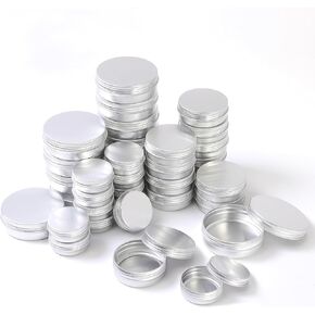 LJY 36 Pieces Round Aluminum Cans Screw Lid Metal Tins Jars Empty Slip Slide Containers, 4oz 2oz & 1oz Mixed Sizes in Kuwait