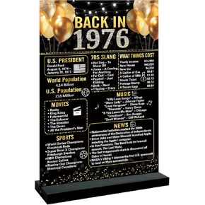 Trgowaul 50th Birthday Decorations Women Men, Double Print Black Gold Back in 1974 Birthday Poster Acrylic Table Sign with Stand, 50 Anniversary Decor Gifts for Men,Vintage 1974 Supplies 50 Birthday in Kuwait