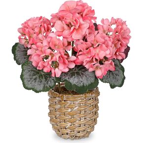 Briful Artificial Geranium Potted Plant – 16" Tall, Realistic Silk Flowers with Vibrant Green Leaves, White Geraniums Fake Flowers for Outdoors Home Décor, Wedding Farmhouse Office Tables Decor in Kuwait