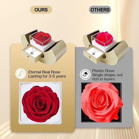 Preserved Red Real Rose Box with I Love You in 100 Languages Necklace,Gifts for Girlfriend/Women/Mom/Wife/Best Friend on Valentine's Day/Birthday/Christmas in Kuwait