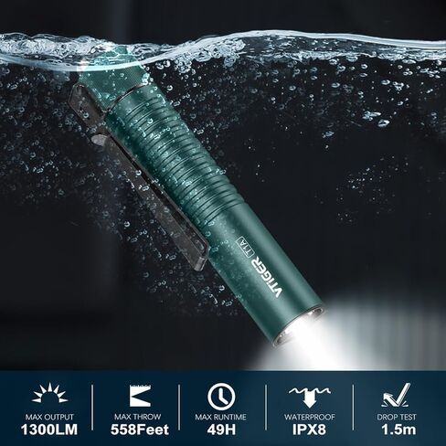 VTIGER T1A مصباح يدوي صغير للجيب EDC مع مشبك، 1300 لومن مدمج AA قابل لإعادة الشحن، مصابيح LED صغيرة، مفتاح ذيل فائق السطوع، ضوء فلاش صغير مع مغناطيس للتخييم والمشي لمسافات طويلة وفي الهواء الطلق والطوارئ in Saudi Arabia