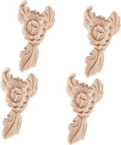 BSYMDH 4 قطع من الخشب المنحوت المزخرف بالخشب المزخرف بالأثاث المنحوت DIY المزخرف بالمركز غير المصبوغ لديكور الأثاث وباب الموقد وخزانة الملابس، 03 in Kuwait