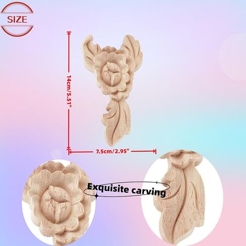 BSYMDH 4 قطع من الخشب المنحوت المزخرف بالخشب المزخرف بالأثاث المنحوت DIY المزخرف بالمركز غير المصبوغ لديكور الأثاث وباب الموقد وخزانة الملابس، 03 in Kuwait