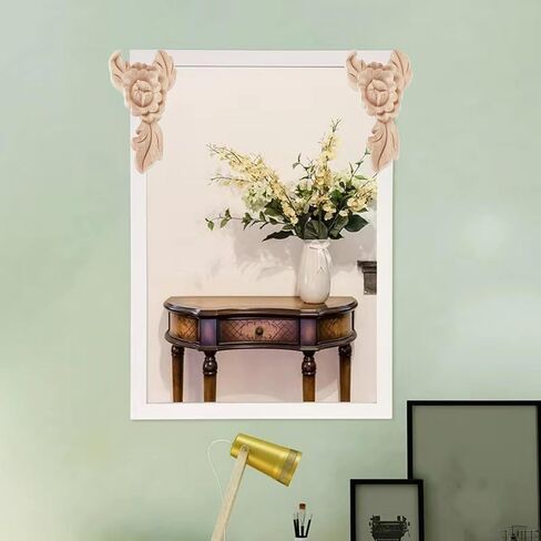 BSYMDH 4 قطع من الخشب المنحوت المزخرف بالخشب المزخرف بالأثاث المنحوت DIY المزخرف بالمركز غير المصبوغ لديكور الأثاث وباب الموقد وخزانة الملابس، 03 in Kuwait