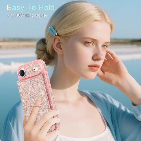 حافظة محفظة لهاتف iPhone 16 Pro Max [واقي شاشة + واقي عدسة الكاميرا] 5 حامل بطاقات وحامل حلقي 360 درجة غطاء فليب من جلد البولي يوريثان لامع للنساء والفتيات لهاتف iPhone 16 Pro Max، 6.9 بوصة، أبيض in Kuwait