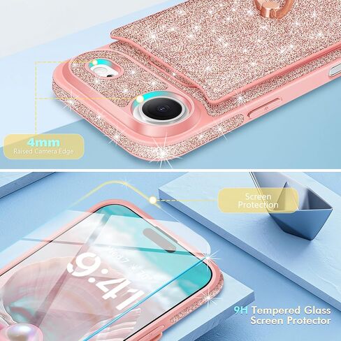 حافظة محفظة لهاتف iPhone 16 Pro Max [واقي شاشة + واقي عدسة الكاميرا] 5 حامل بطاقات وحامل حلقي 360 درجة غطاء فليب من جلد البولي يوريثان لامع للنساء والفتيات لهاتف iPhone 16 Pro Max، 6.9 بوصة، أبيض in Kuwait