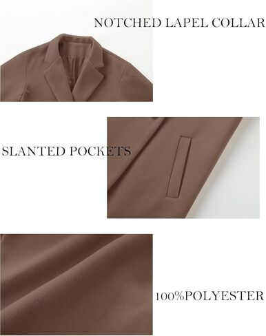 Women's Winter Pea Coat Notch Laple Double Breasted Casual Wool Blend Trench Coats in Kuwait