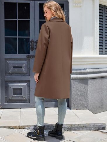 Women's Winter Pea Coat Notch Laple Double Breasted Casual Wool Blend Trench Coats in Kuwait