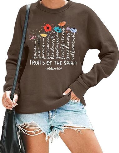 KIDDAD Christian Sweatshirts for Women Bible Verse Sweatshirts Funny Fruits of The Spirit Graphic Long Sleeve Pullover Tops in Kuwait