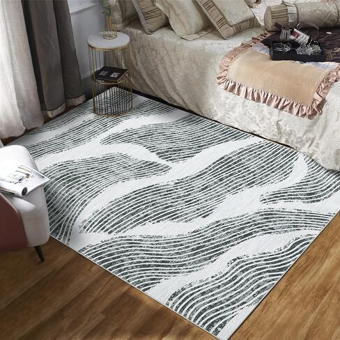 Washable Rug 8x10 Modern Bordered Area Rug Large Rug for Living Room Low Pile Soft Rug Non Slip Stain Resistant Accent Rug Carpet for Bedroom Home Decor, Blue in Saudi Arabia