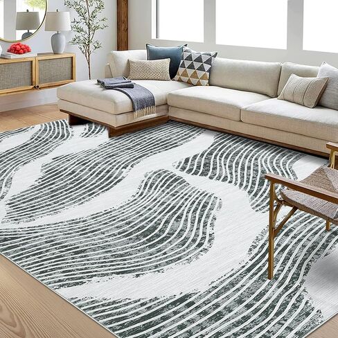 Washable Rug 8x10 Modern Bordered Area Rug Large Rug for Living Room Low Pile Soft Rug Non Slip Stain Resistant Accent Rug Carpet for Bedroom Home Decor, Blue in Saudi Arabia