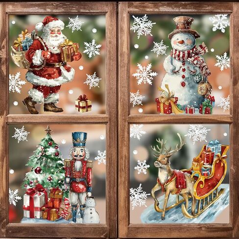 AnyDesign Christmas Window Stickers Winter Snowman Snowflakes Window Clings Xmas Reusable PVC Decal for Glass Mirror Decor, 6 Sheet in Kuwait