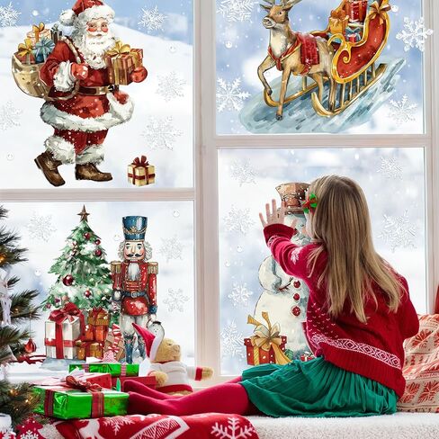 AnyDesign Christmas Window Stickers Winter Snowman Snowflakes Window Clings Xmas Reusable PVC Decal for Glass Mirror Decor, 6 Sheet in Kuwait
