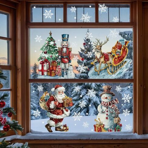 AnyDesign Christmas Window Stickers Winter Snowman Snowflakes Window Clings Xmas Reusable PVC Decal for Glass Mirror Decor, 6 Sheet in Kuwait