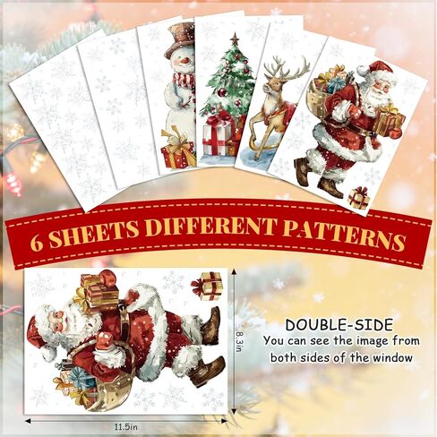AnyDesign Christmas Window Stickers Winter Snowman Snowflakes Window Clings Xmas Reusable PVC Decal for Glass Mirror Decor, 6 Sheet in Kuwait
