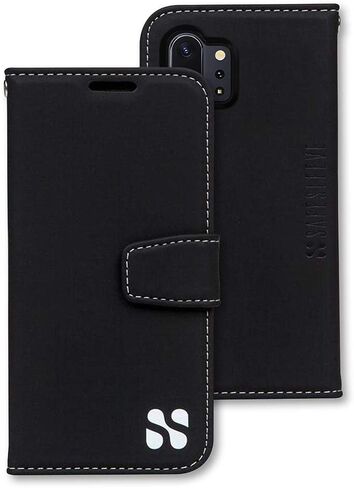 حافظة حماية من SafeSleeve EMF مضادة للإشعاع لهاتف Samsung Galaxy: محفظة لحامل بطاقات Galaxy S10e RFID، حافظة للهاتف الخلوي بحامل قابل للتعديل، جلد نباتي للنساء والرجال (أسود) in Kuwait