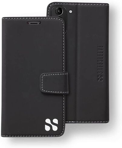 حافظة حماية من SafeSleeve EMF مضادة للإشعاع لهاتف Samsung Galaxy: محفظة لحامل بطاقات Galaxy S10e RFID، حافظة للهاتف الخلوي بحامل قابل للتعديل، جلد نباتي للنساء والرجال (أسود) in Kuwait