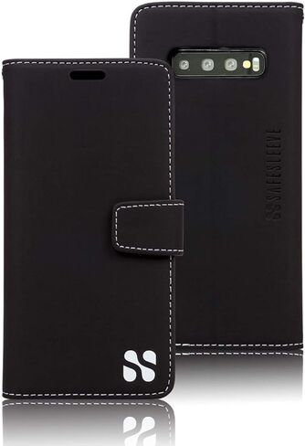 حافظة حماية من SafeSleeve EMF مضادة للإشعاع لهاتف Samsung Galaxy: محفظة لحامل بطاقات Galaxy S10e RFID، حافظة للهاتف الخلوي بحامل قابل للتعديل، جلد نباتي للنساء والرجال (أسود) in Kuwait