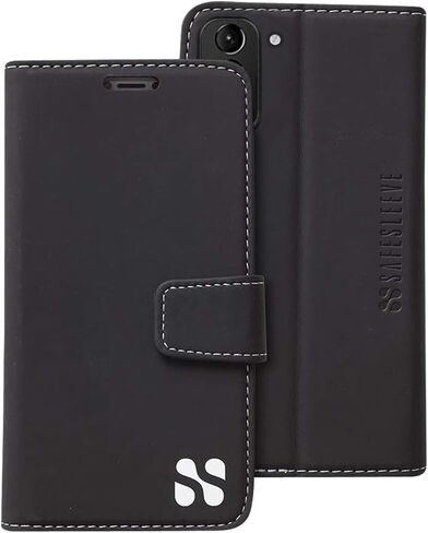 حافظة حماية من SafeSleeve EMF مضادة للإشعاع لهاتف Samsung Galaxy: محفظة لحامل بطاقات Galaxy S10e RFID، حافظة للهاتف الخلوي بحامل قابل للتعديل، جلد نباتي للنساء والرجال (أسود) in Kuwait