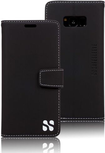 حافظة حماية من SafeSleeve EMF مضادة للإشعاع لهاتف Samsung Galaxy: محفظة لحامل بطاقات Galaxy S10e RFID، حافظة للهاتف الخلوي بحامل قابل للتعديل، جلد نباتي للنساء والرجال (أسود) in Kuwait