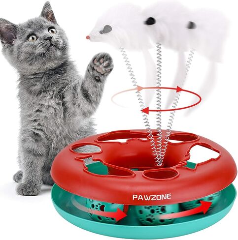 Pawzone Cat Toys, Cat Toys for Indoor Cats,Interactive Kitten Toys Roller Tracks with Catnip Spring Pet Toy with Exercise Balls Teaser Mouse (red) in Kuwait