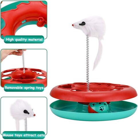 Pawzone Cat Toys, Cat Toys for Indoor Cats,Interactive Kitten Toys Roller Tracks with Catnip Spring Pet Toy with Exercise Balls Teaser Mouse (red) in Kuwait
