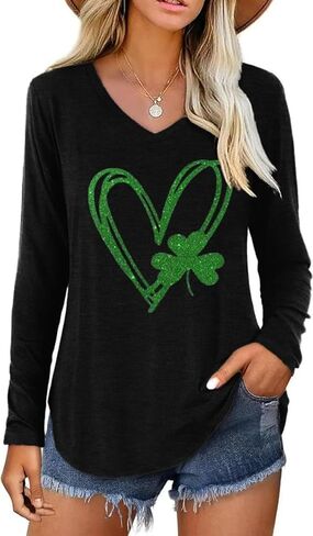 St. Patrick's Day Shirt for Women Funny Lucky Shamrock Irish Graphic Long Sleeve Tee Casual Loose Fit Spring Tops in Saudi Arabia
