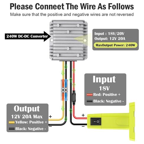 KOEZEOI 18V إلى 12V محول تنحي Aadpter لـ Ryobi 18V بطارية محول جهد كهربي DC منظم جهد 15A MAX 180W محول باك تلقائي عجلات طاقة Aadpter مع مفتاح لألعاب سيارات RC DIY in Kuwait