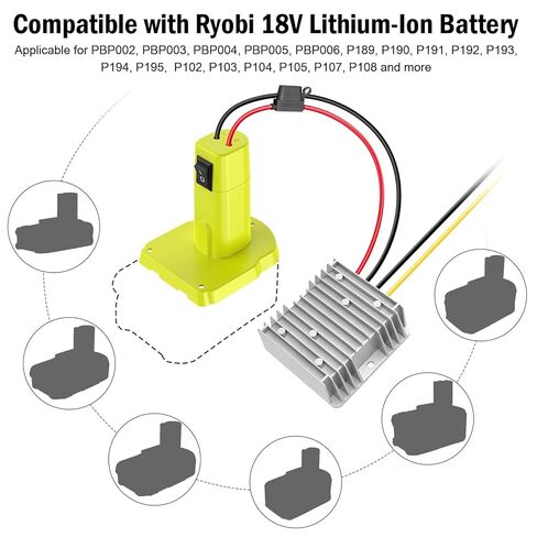 KOEZEOI 18V إلى 12V محول تنحي Aadpter لـ Ryobi 18V بطارية محول جهد كهربي DC منظم جهد 15A MAX 180W محول باك تلقائي عجلات طاقة Aadpter مع مفتاح لألعاب سيارات RC DIY in Kuwait