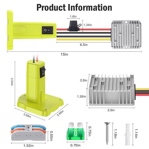 KOEZEOI 18V إلى 12V محول تنحي Aadpter لـ Ryobi 18V بطارية محول جهد كهربي DC منظم جهد 15A MAX 180W محول باك تلقائي عجلات طاقة Aadpter مع مفتاح لألعاب سيارات RC DIY in Kuwait